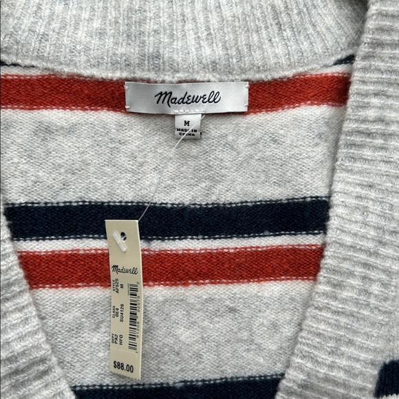 New Madewell V-Neck Sweater Striped Westgate V-Neck Sweater in Coziest Yarn Sz M - Picture 2 of 11